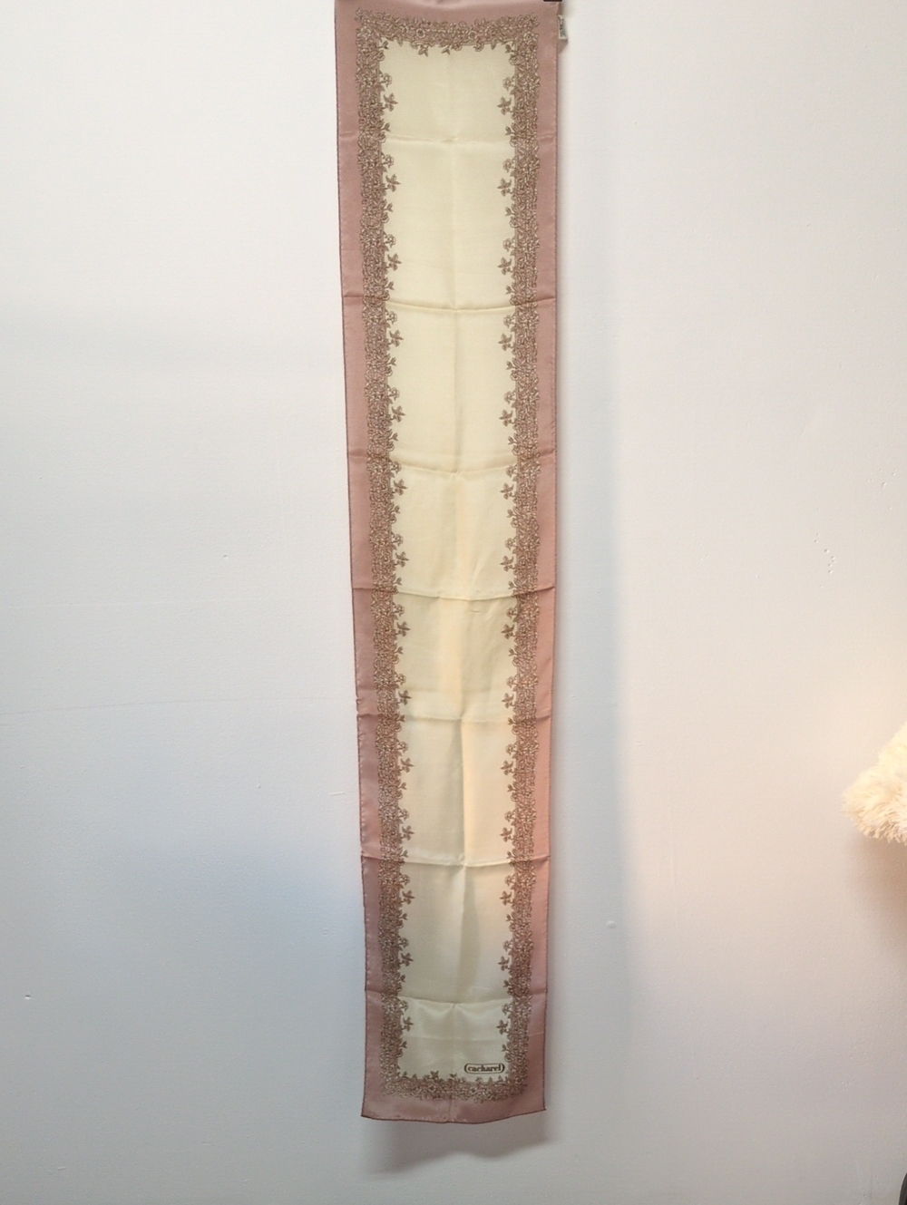 Cacharel Silk Scarf Tan Dusty Purple Long Rectangle 10.5" x 58" Is